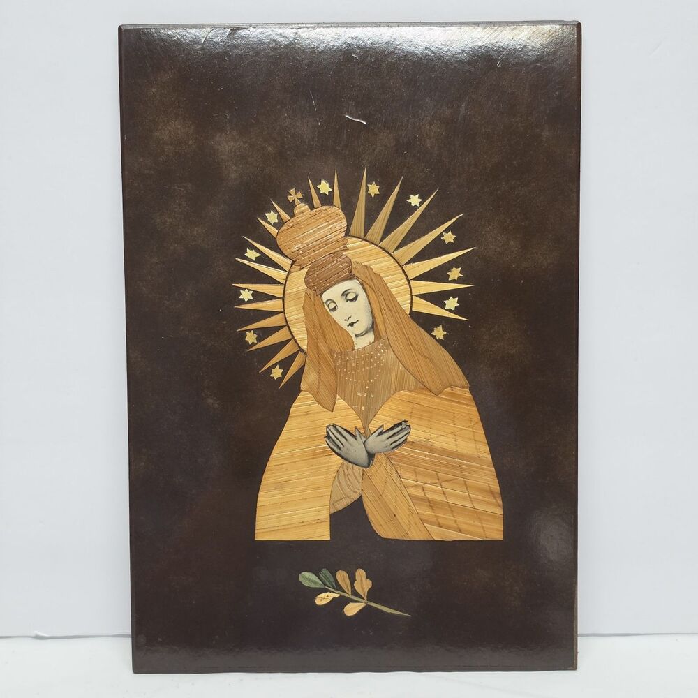 Our Lady of the Gate of Dawn Mother Mary Marquetry Straw Art Poland Orthodox